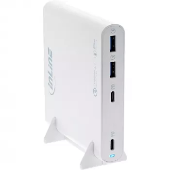 Fuente de alimentación USB InLine, cargador GaN, 4 puertos, 2x USB-C + 2x USB-A, 120W, blanco