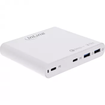 Fuente de alimentación USB InLine, cargador GaN, 4 puertos, 2x USB-C + 2x USB-A, 120W, blanco