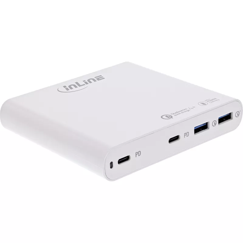 Fuente de alimentación USB InLine, cargador GaN, 4 puertos, 2x USB-C + 2x USB-A, 120W, blanco