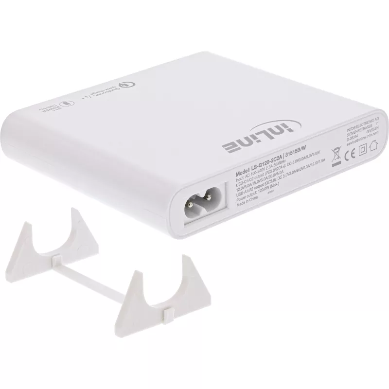 Fuente de alimentación USB InLine, cargador GaN, 4 puertos, 2x USB-C + 2x USB-A, 120W, blanco