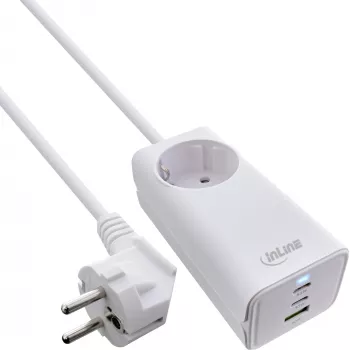 Fuente de alimentación USB InLine, cargador GaN, 2x USB-C, 1x USB-A, PD 3.0, toma de seguridad