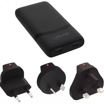 Fuente de alimentación USB cargador InLine 31519B Dual USB-C 65W adaptador de red con dos conectores USB-C