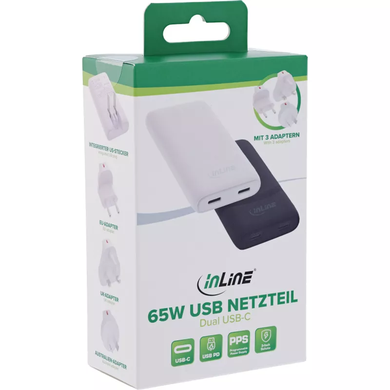 Fuente de alimentación USB InLine 31519C Dual USB-C 65W – Conexiones Dual USB-C, 65 W de potencia total