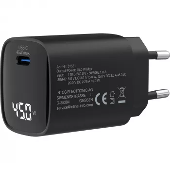 Fuente de alimentación USB PD InLine, cargador GaN, 1 puerto, USB-C, 45W, con indicador