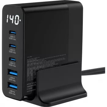 Fuente de alimentación USB PD InLine, cargador GaN, 5 puertos, USB-C + USB-A, 140W, con indicador