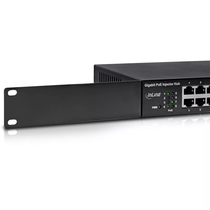 Hub inyector de red InLine PoE+ Gigabit 8 puertos (8x PoE+), 1 Gbit/s, 19 inch 1U