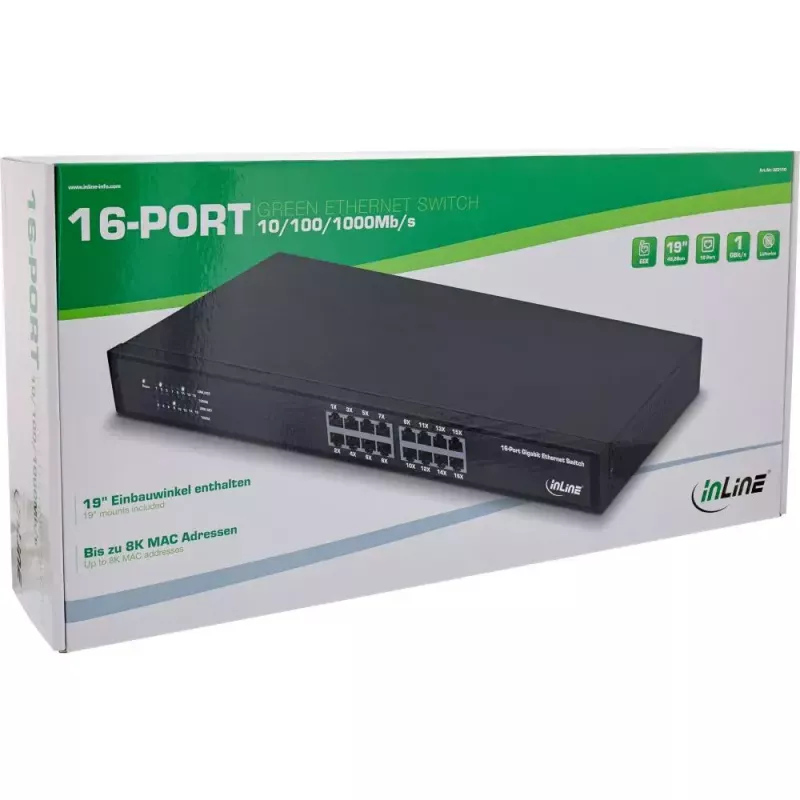 Switch de red InLine Gigabit 16 puertos, 1Gb/s, 19