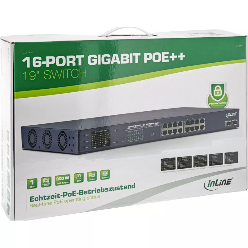 Switch de red PoE+ Gigabit InLine 24 puertos, 1 Gb/s, 2xSFP, 19 inch 1HE (incl. soportes)