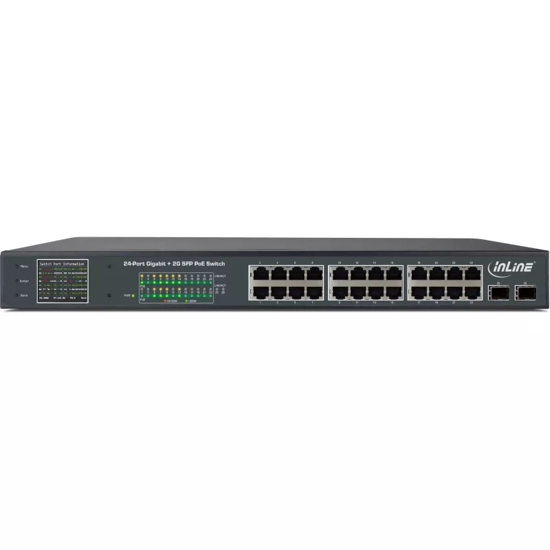 Switch de red InLine PoE+ Gigabit 24 puertos, 1 Gb/s, 2xSFP, 19