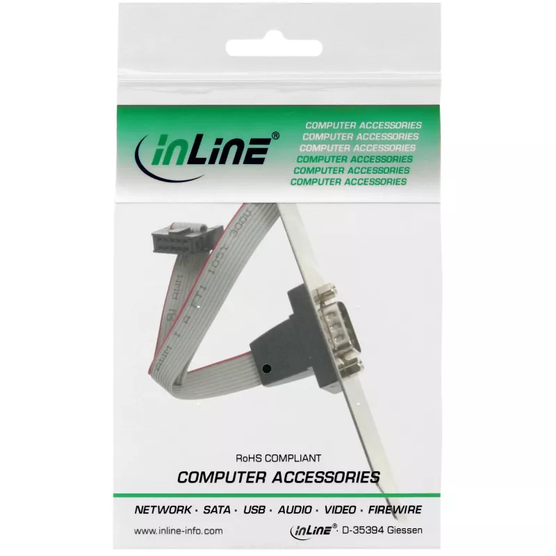 Tapadera de ranura InLine DB9 conector macho a conector hembra interno de 10 pines, 0,25 m