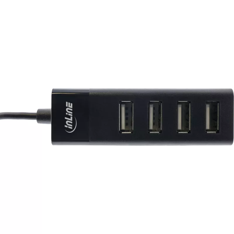 Hub USB 2.0 InLine de 4 puertos, conector macho Type-A a 4x conector hembra Type-A, negro, 30 cm, fino