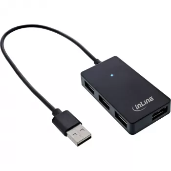 Hub USB 2.0 InLine de 4 puertos, conector macho Type-A a 4x conector hembra Type-A, negro, 30 cm