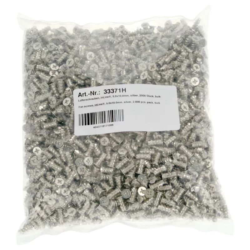 Tornillos para ventilador InLine 5,0x10,0mm plateados 2.000 uds. paquete