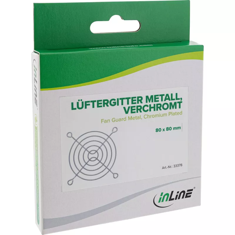 Rejilla para ventilador InLine de metal cromado, 80x80 mm