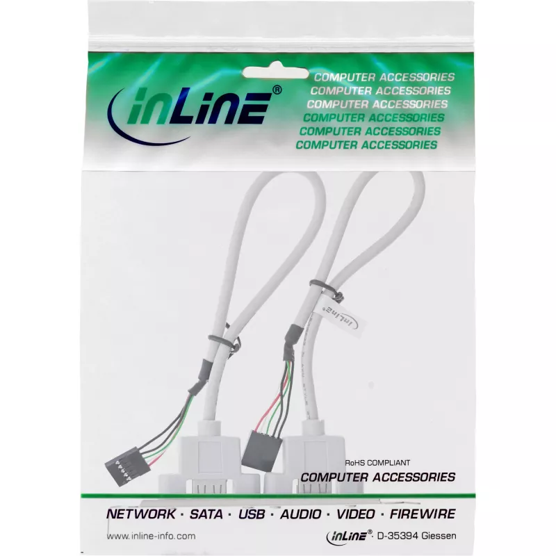 Tapa de ranura InLine 2x USB 2.0 Type-A hembra a 2x cabecera interna de 5 pines 0,3m
