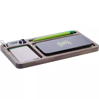 Organizador InLine WoodCharge con superficie de carga Qi y fuente de alimentación USB