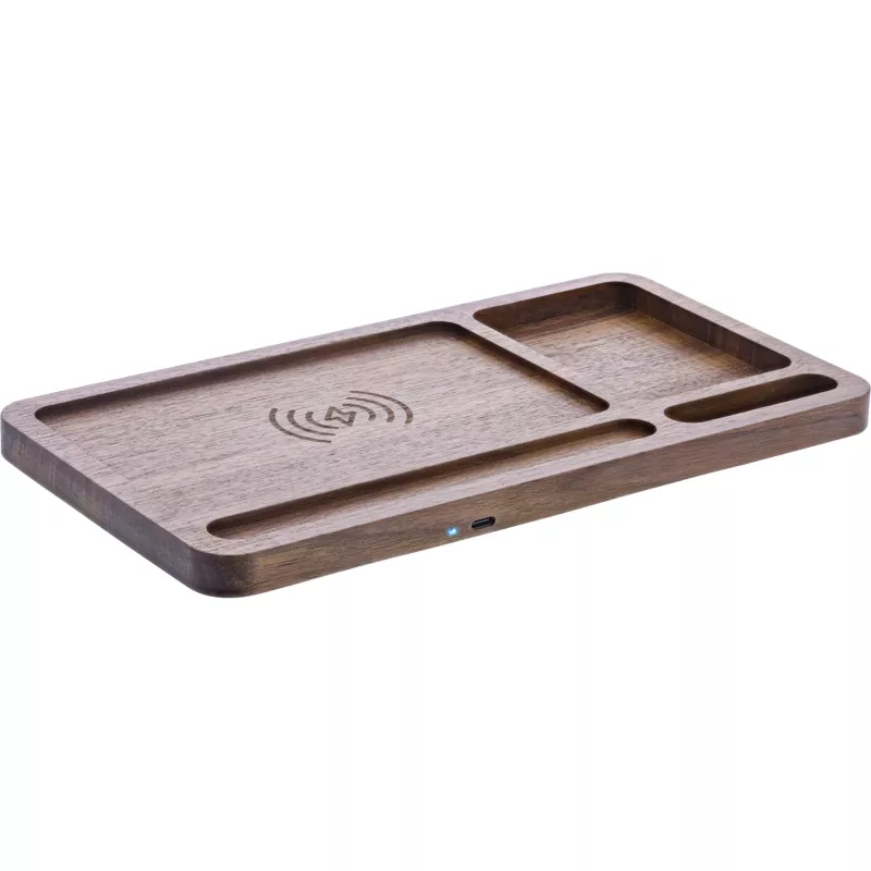 Organizador InLine WoodCharge con superficie de carga Qi y fuente de alimentación USB