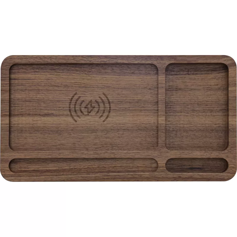 Organizador InLine WoodCharge con superficie de carga Qi y fuente de alimentación USB