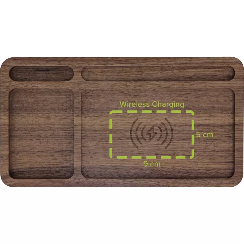 Organizador InLine WoodCharge con superficie de carga Qi y fuente de alimentación USB