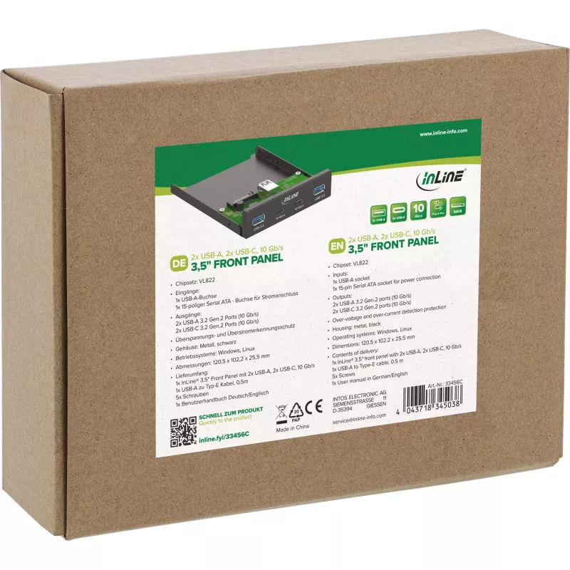 Tapa de bahía de unidad InLine 33456C 8,89 cm (3,5 pulgadas) tapa de puertos I/O negra