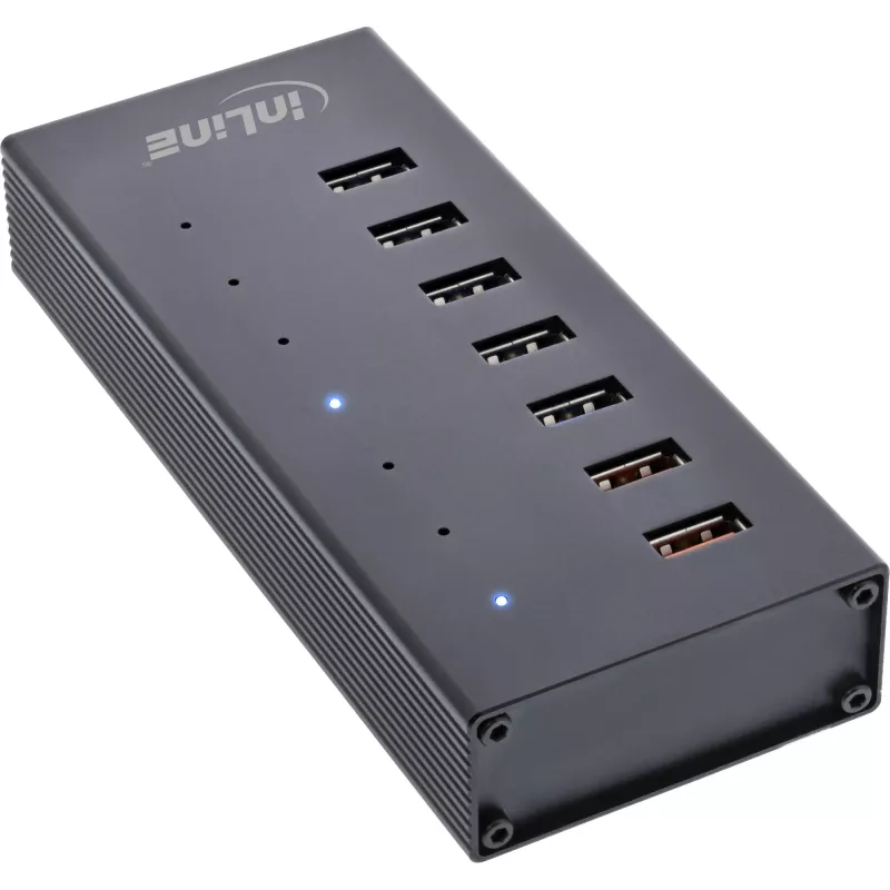 Hub USB 3.2 Gen.1 InLine de 7 puertos con carcasa de aluminio y fuente de alimentación de 2,5A, negro