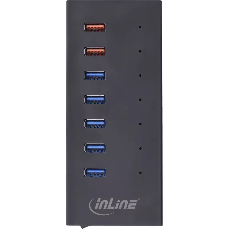 Hub USB 3.2 Gen.1 InLine de 7 puertos con carcasa de aluminio y fuente de alimentación de 2,5A, negro