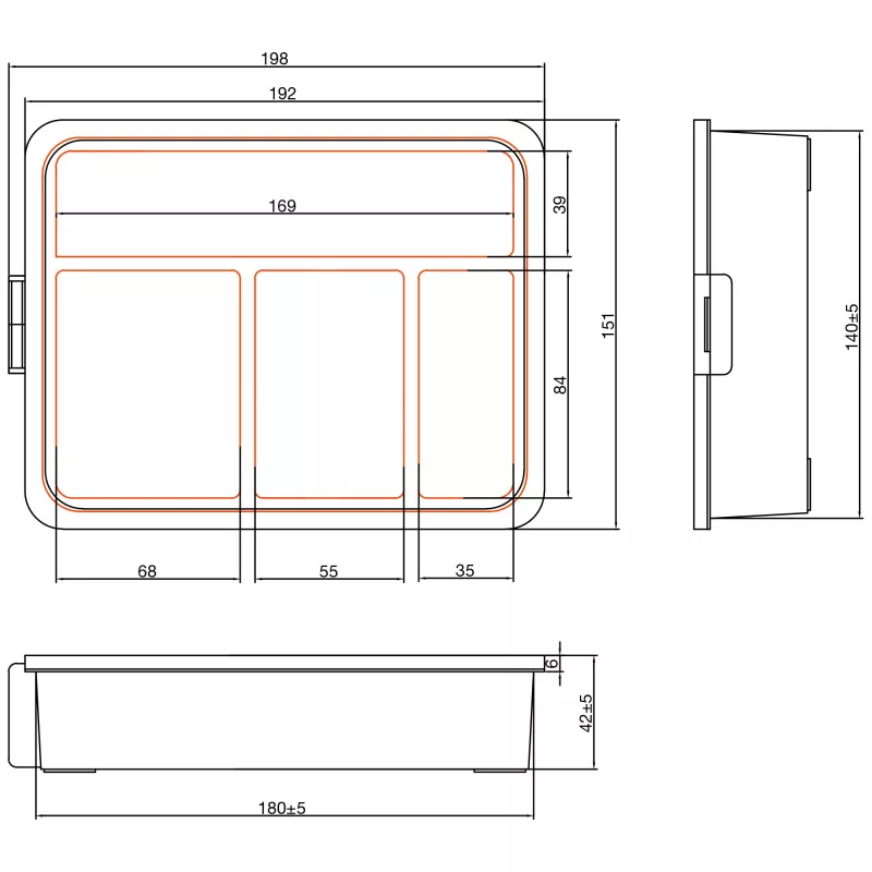 Caja de pequeñas cantidades InLine, 4 compartimentos, 180x140x40mm, naranja