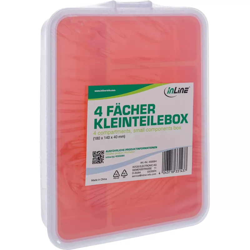 Caja de pequeñas cantidades InLine, 4 compartimentos, 180x140x40mm, naranja