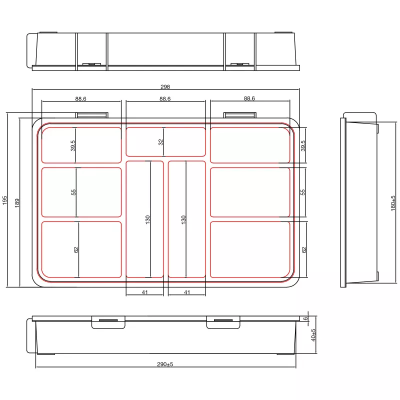 Caja de piezas pequeñas InLine, 9 compartimentos, 290x185x45mm, naranja