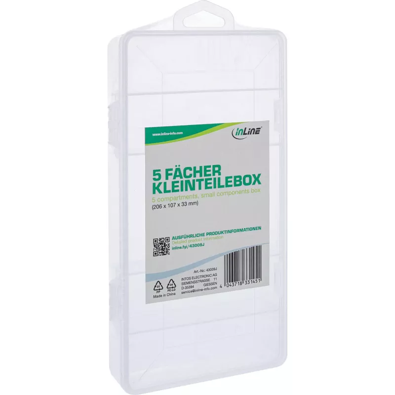 Caja de piezas pequeñas InLine, 5 compartimentos, 206x107x33mm, transparente