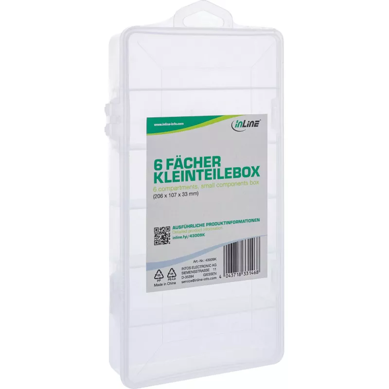 Caja de pequeños recipientes InLine, 6 compartimentos, 206x107x33mm, transparente