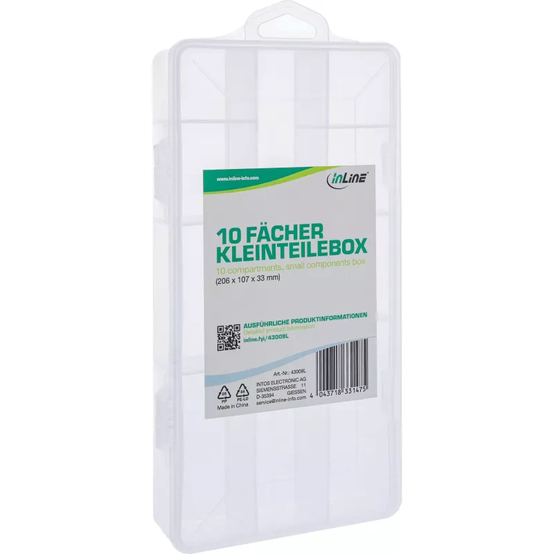 Caja de piezas pequeñas InLine 10 compartimentos 206x107x33mm, transparente