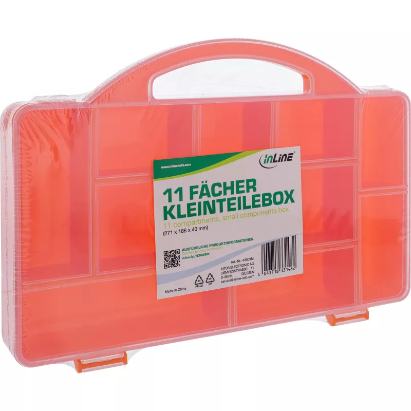 Caja de piezas pequeñas InLine, 11 compartimentos, 271x186x40mm, naranja