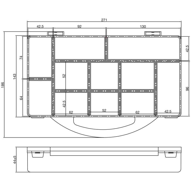 Caja de piezas pequeñas InLine, 11 compartimentos, 271x186x40mm, transparente