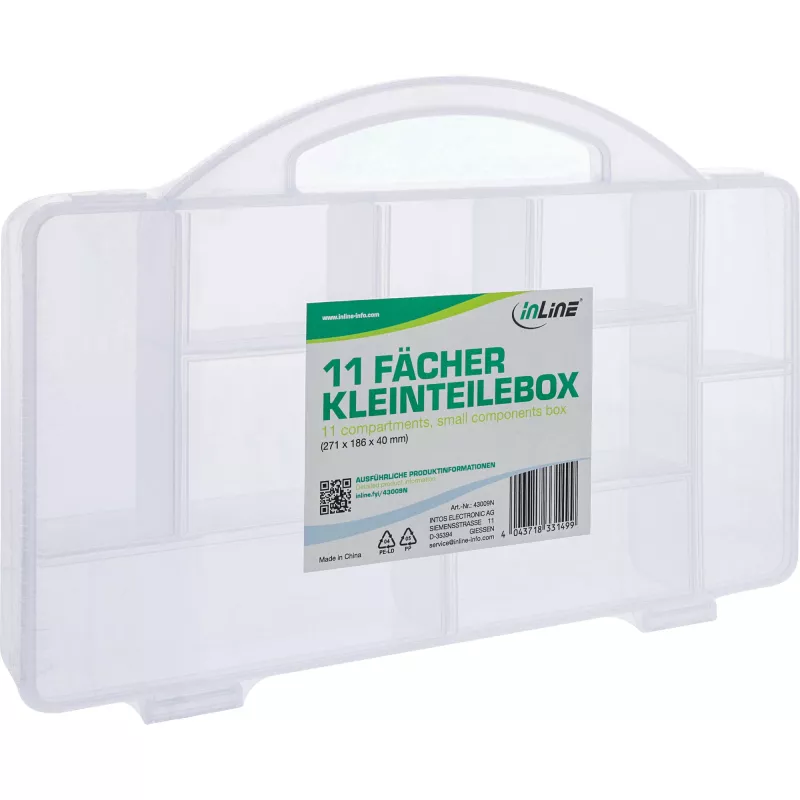 Caja de piezas pequeñas InLine, 11 compartimentos, 271x186x40mm, transparente