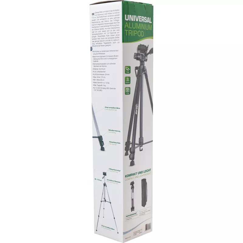 Trípode ligero profesional InLine negro capacidad de carga 5 kg altura 173 cm