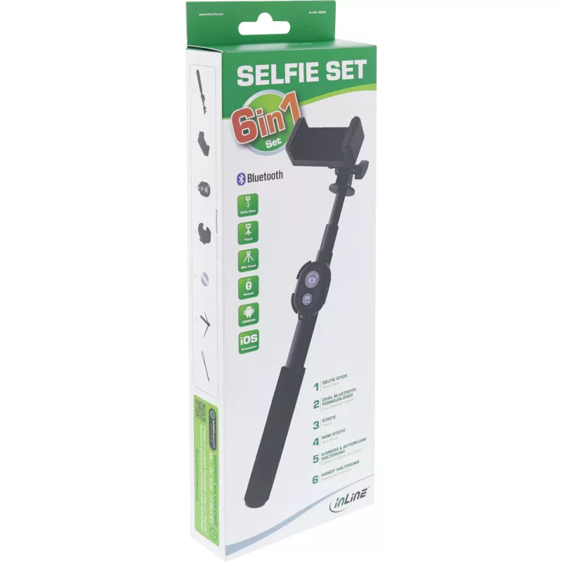 Selfie stick InLine 4 patas con mini trípode aluminio negro máx. 0,75 m