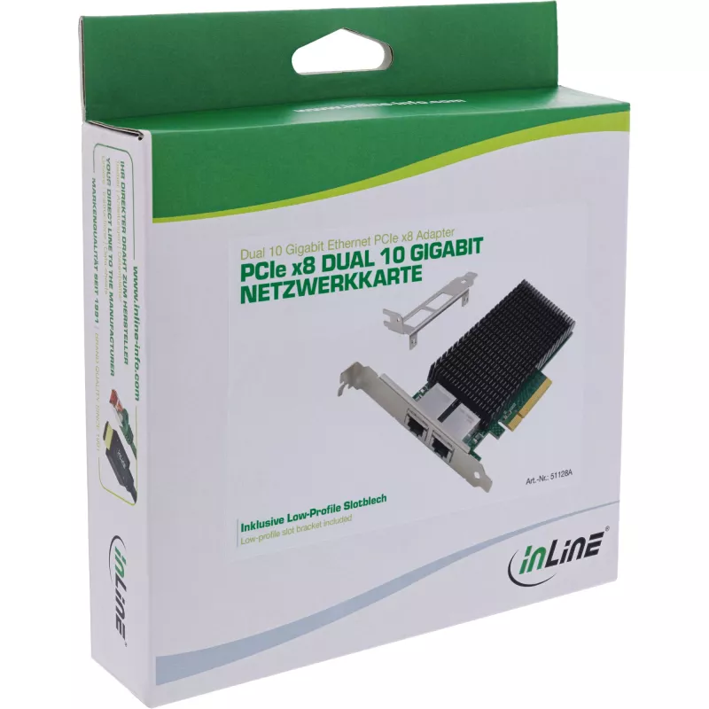 Tarjeta de red Dual 10 Gigabit InLine, 2x RJ45 10Gb/s, PCIe x8, incl. soporte LP