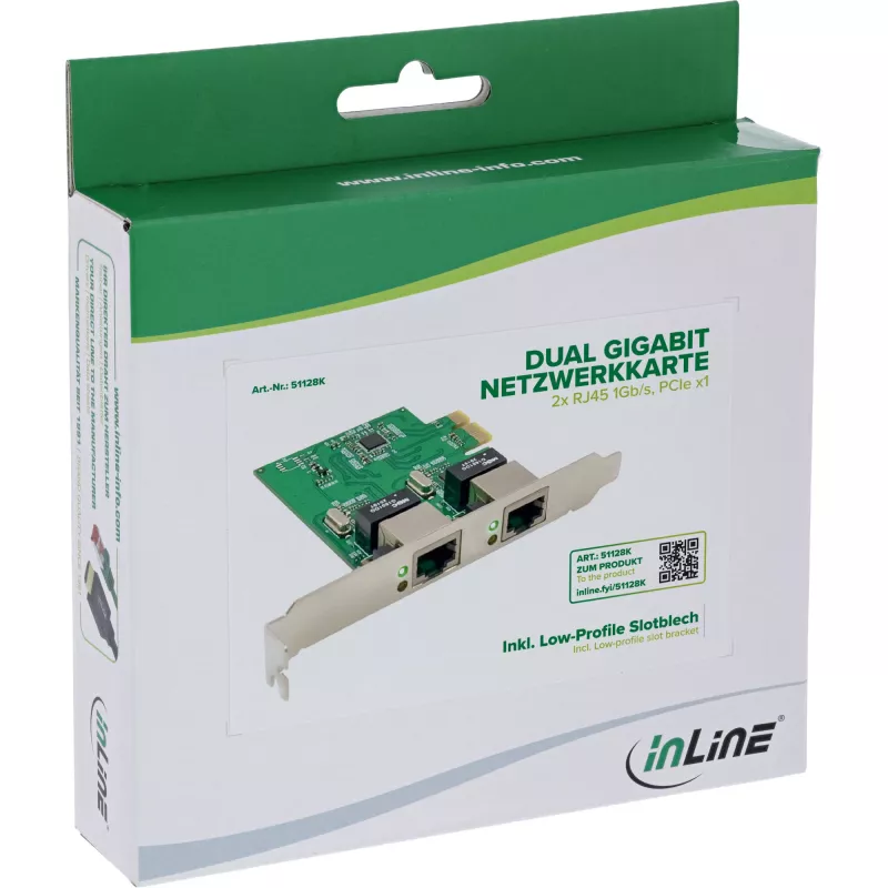Tarjeta de red InLine 51128K Dual Gigabit 2x RJ45 PCIe x1