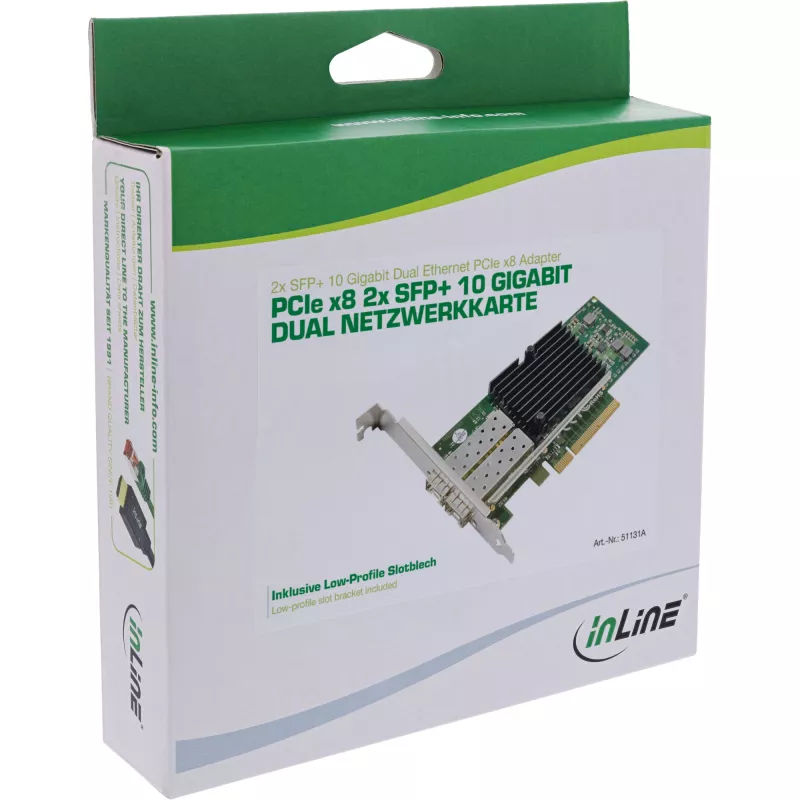 Tarjeta de red Dual 10 Gigabit InLine, 2x SFP+, PCIe x8, incl. chapa LP