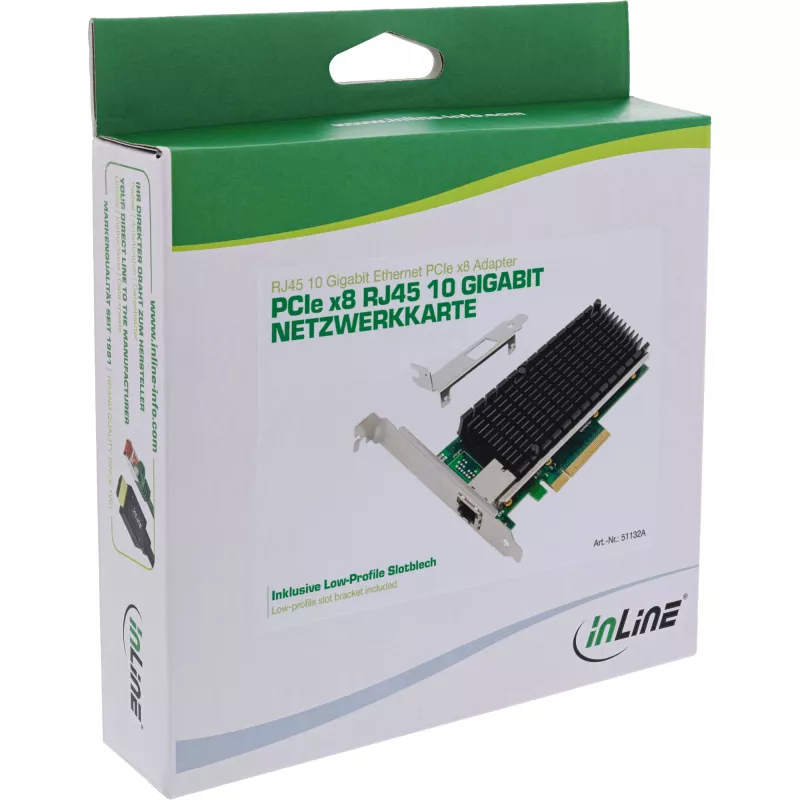 Tarjeta de red 10 Gigabit InLine, 1x RJ45 10Gb/s, PCIe x8, incl. chapa LP