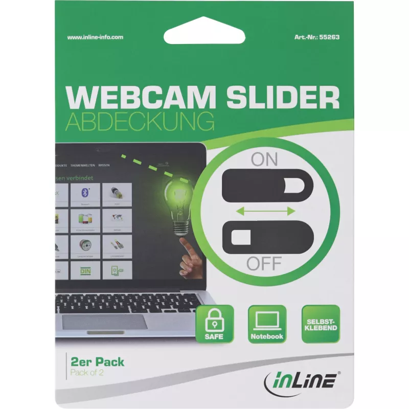 Tapa deslizante para webcam InLine, negra, 2 uds.