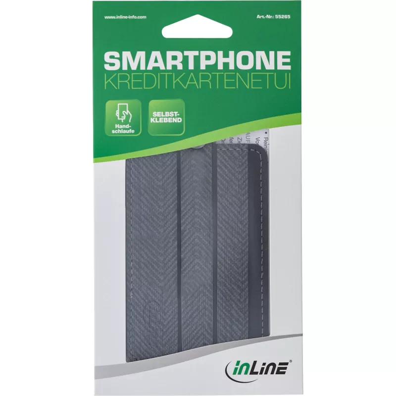Funda para tarjetas de crédito para smartphone InLine, con correa de mano, negra