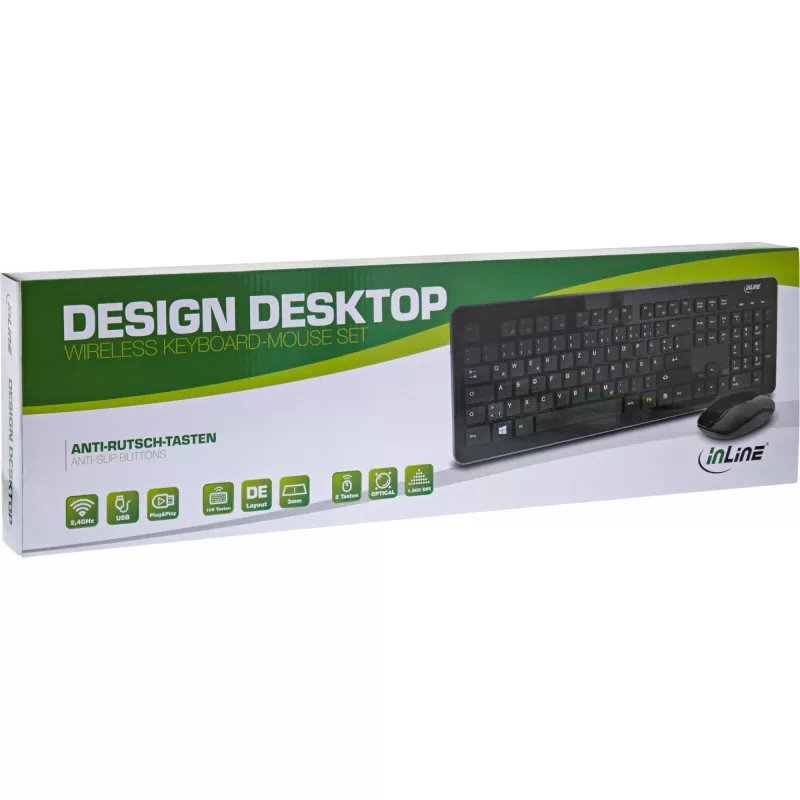 InLine Design Desktop-Set, USB 2,4 GHz, máx. 1600 dpi, negro, ALEMÁN