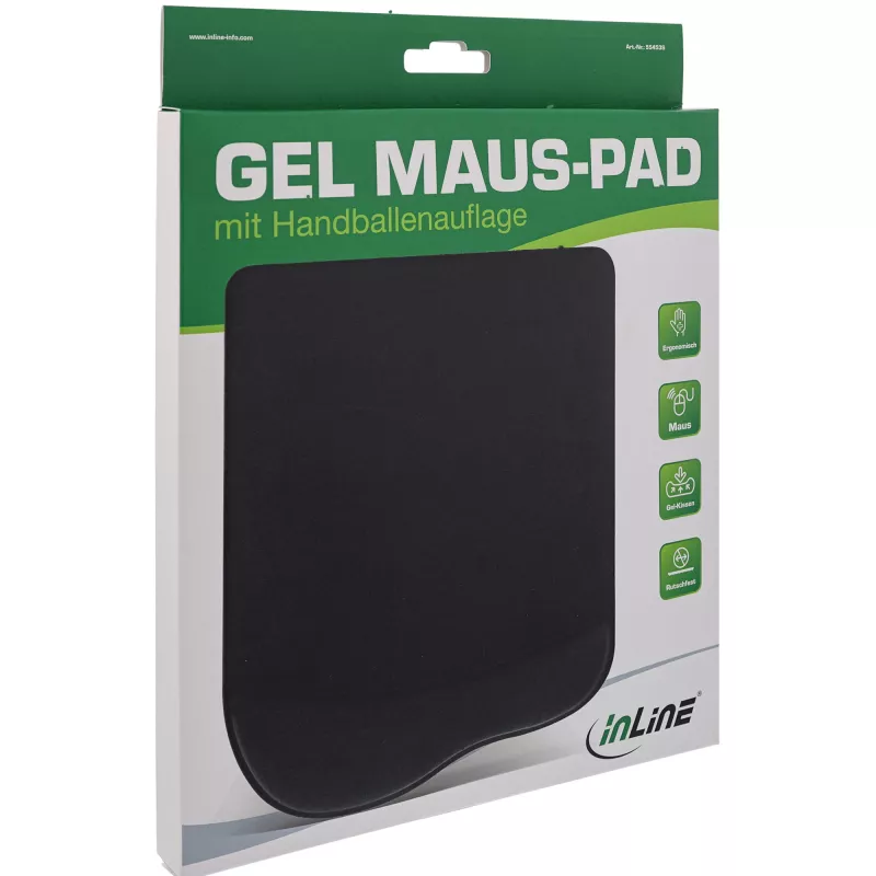 Alfombrilla de ratón InLine, reposamuñecas de gel, 235x185x25mm, negro