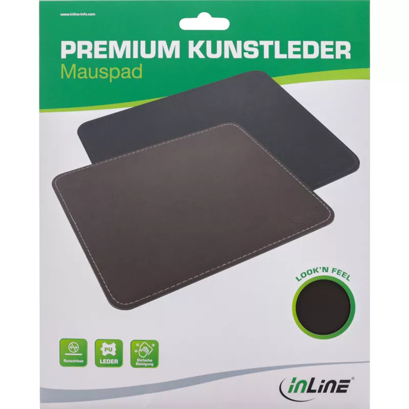 Alfombrilla de ratón InLine Premium piel PU 255x220x3mm marrón