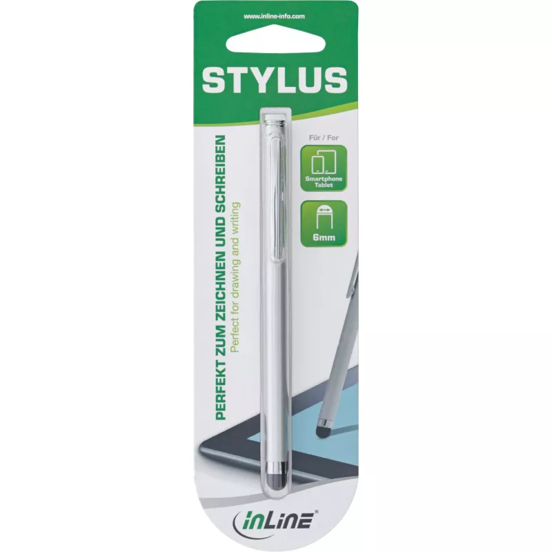 InLine stylus, lápiz para pantallas táctiles de smartphone y tablet, plateado