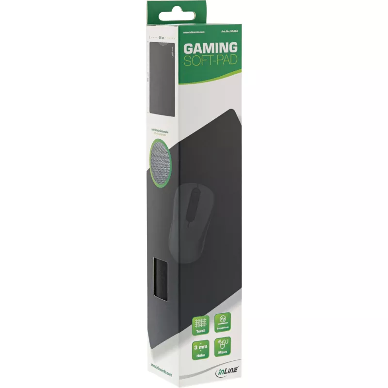 Alfombrilla de ratón InLine, Soft Gaming Pad, 350x260x3mm, negro