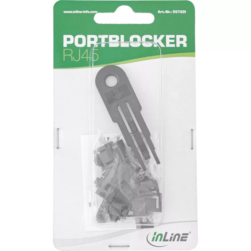 InLine bloqueador de puerto RJ45, kit de inicio con 10 bloqueadores y llave, negro