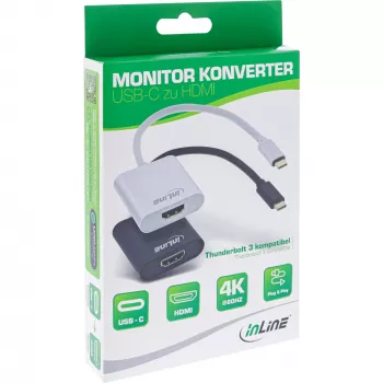 InLine Convertidor de pantalla USB, conector macho USB-C a conector hembra HDMI (DP Alt Mode), 4K/60Hz